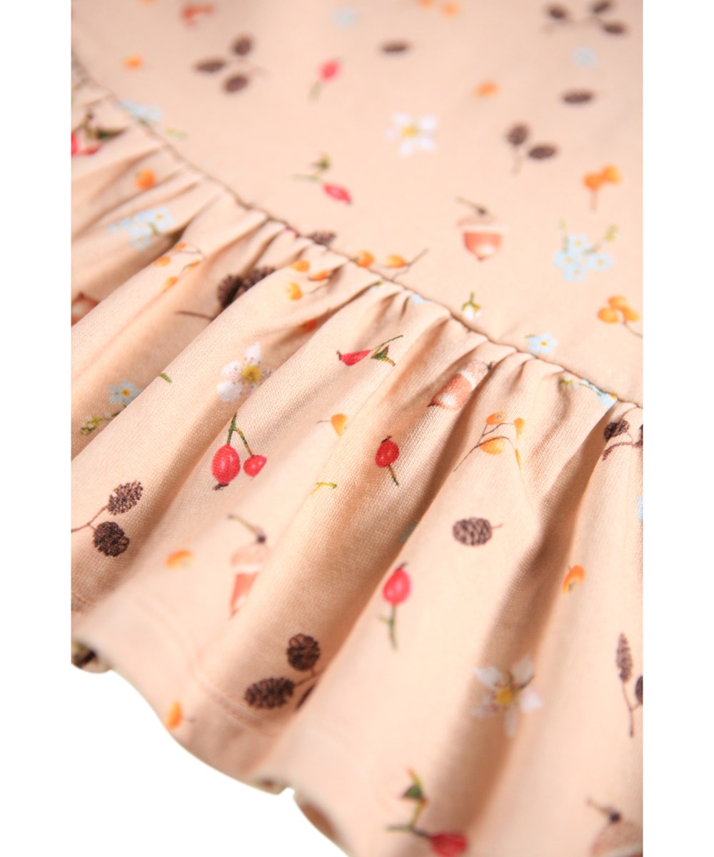 Calypso - Foraging Rose - Rose dress for the little ones with a print of flowers and nuts.