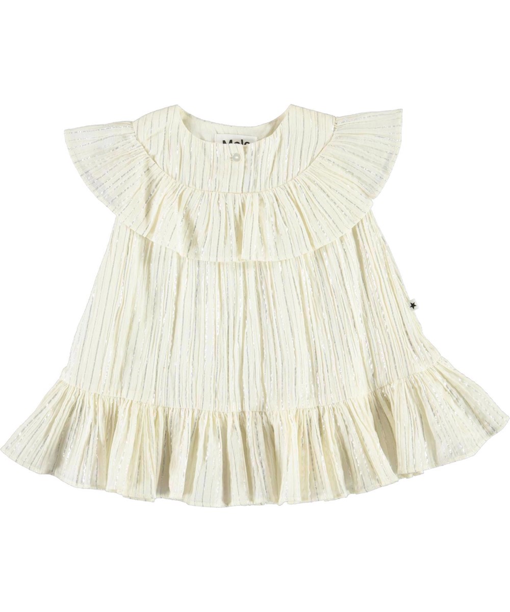 Cambria - Silver Glitter - Cream coloured ruffle dress with silver glitter