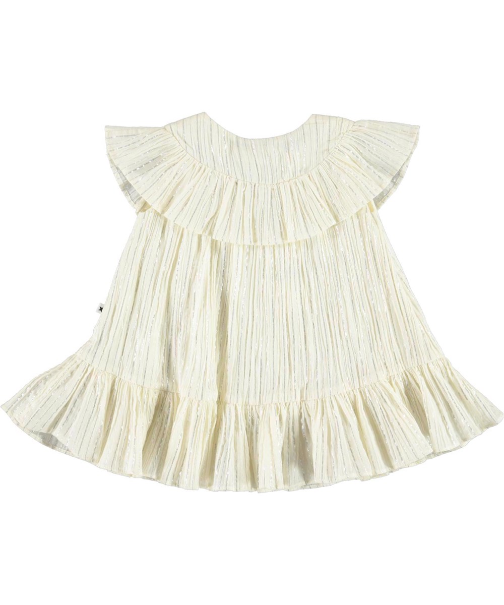 Cambria - Silver Glitter - Cream coloured ruffle dress with silver glitter
