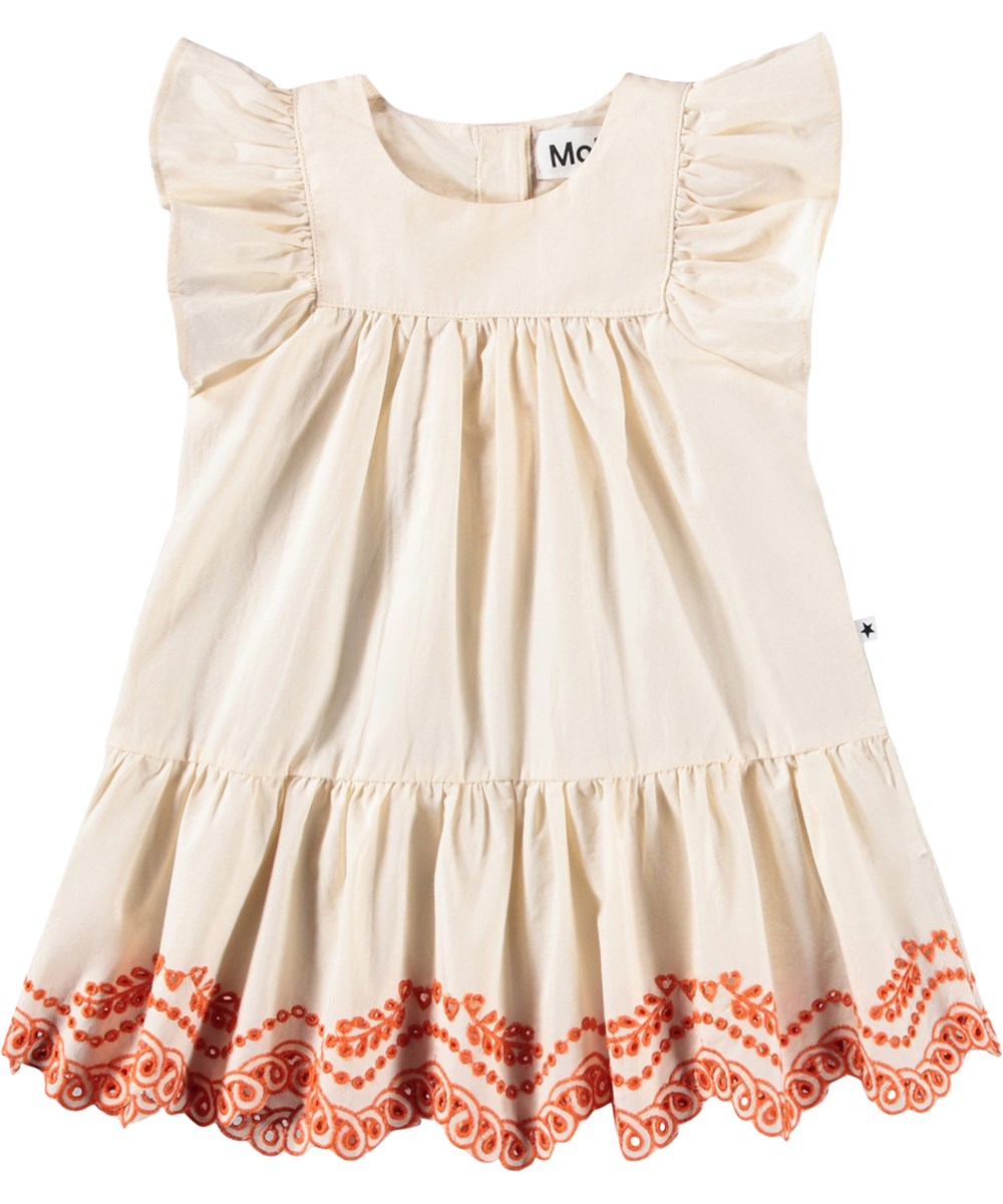 Cammas - Pearled Ivory - White dress for the little ones made of organic cotton with embroidery details and ruffles 
