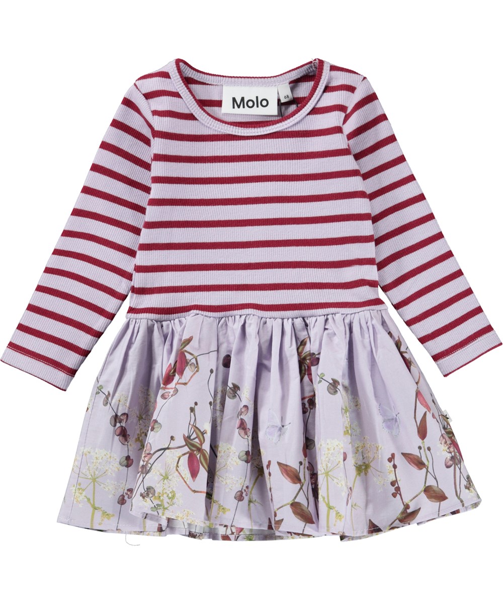 Candi - Dried Flora - Purple and red striped baby dress with a floral print 