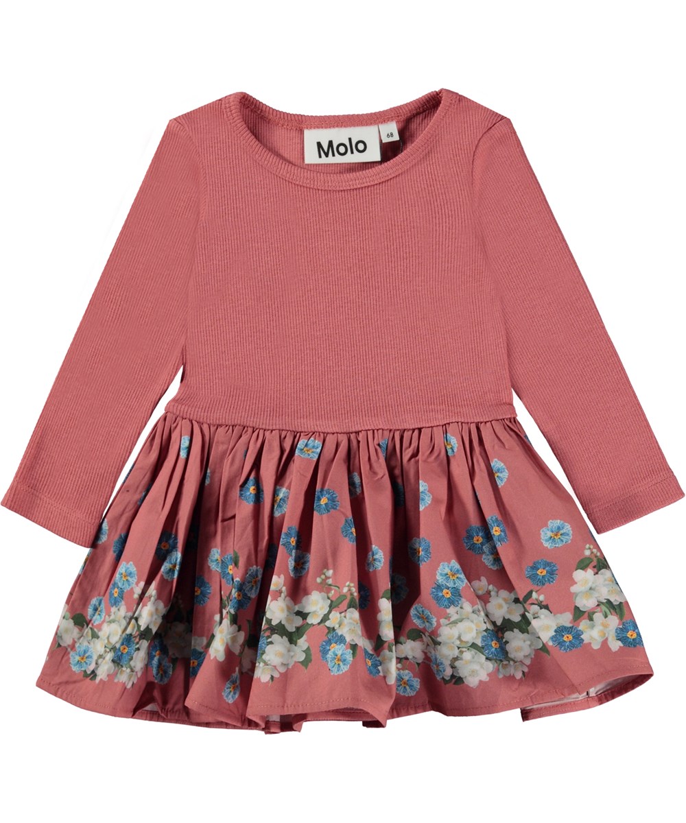 Candi - Flower Rain Mini - Red organic baby dress with floral print