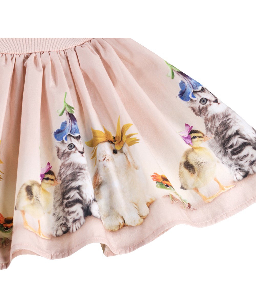 Candi - Funny Bunnies - Long-sleeved, pink dress for the little ones with an animal print and poplin skirt