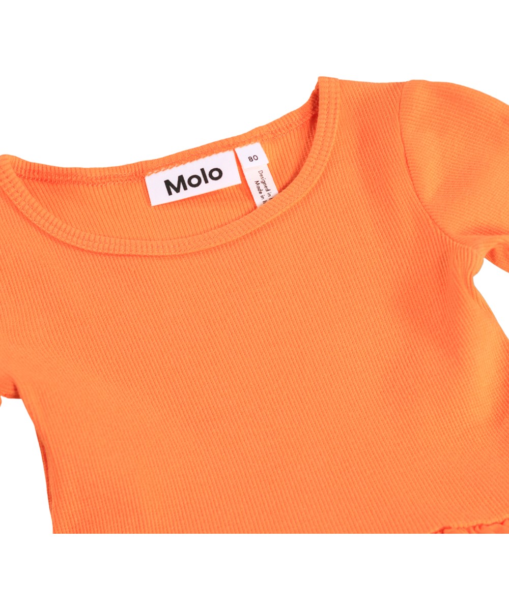 Candi - Vibrant Hearts - Long-sleeved, orange dress for the little ones with a heart print and poplin skirt