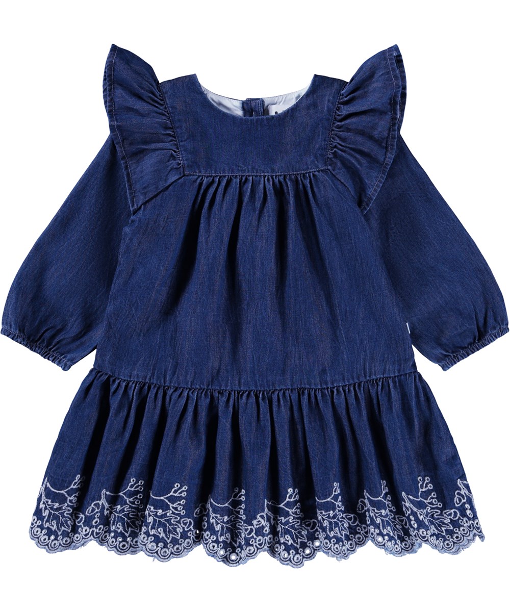 Caras - Oak Embroidery - Dark blue dress for the little ones made of organic cotton chambray.