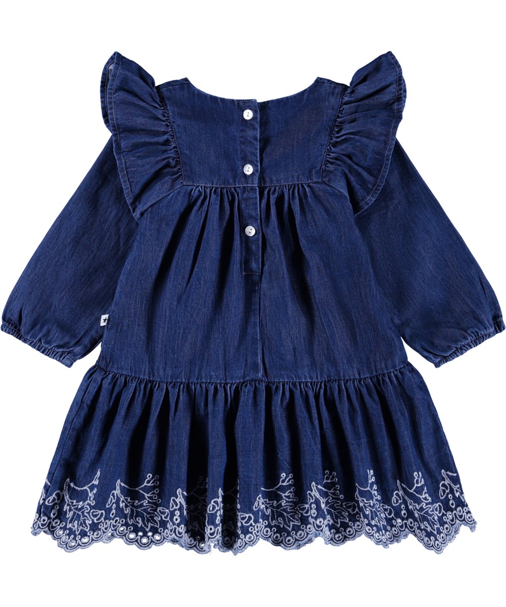 Caras - Oak Embroidery - Dark blue dress for the little ones made of organic cotton chambray.