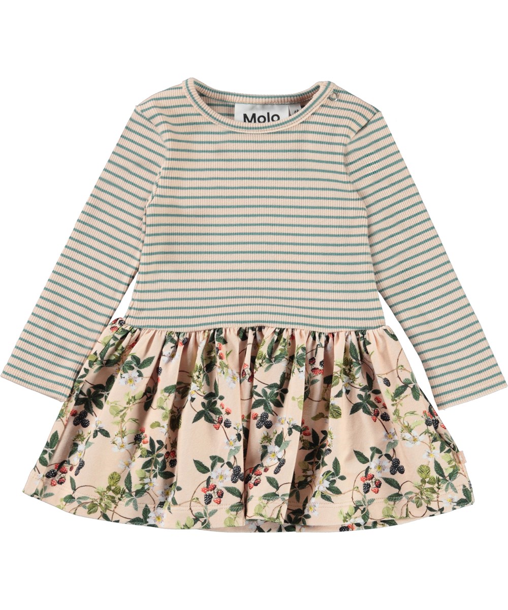 Carel - Bramble Rose - Striped organic baby dress with blackberry vines