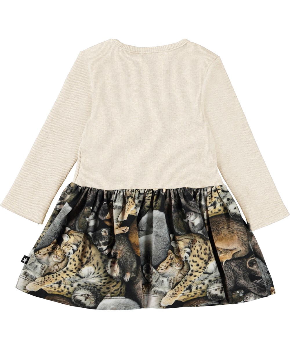 Carel - Hibernation - Light grey organic baby dress with animal print