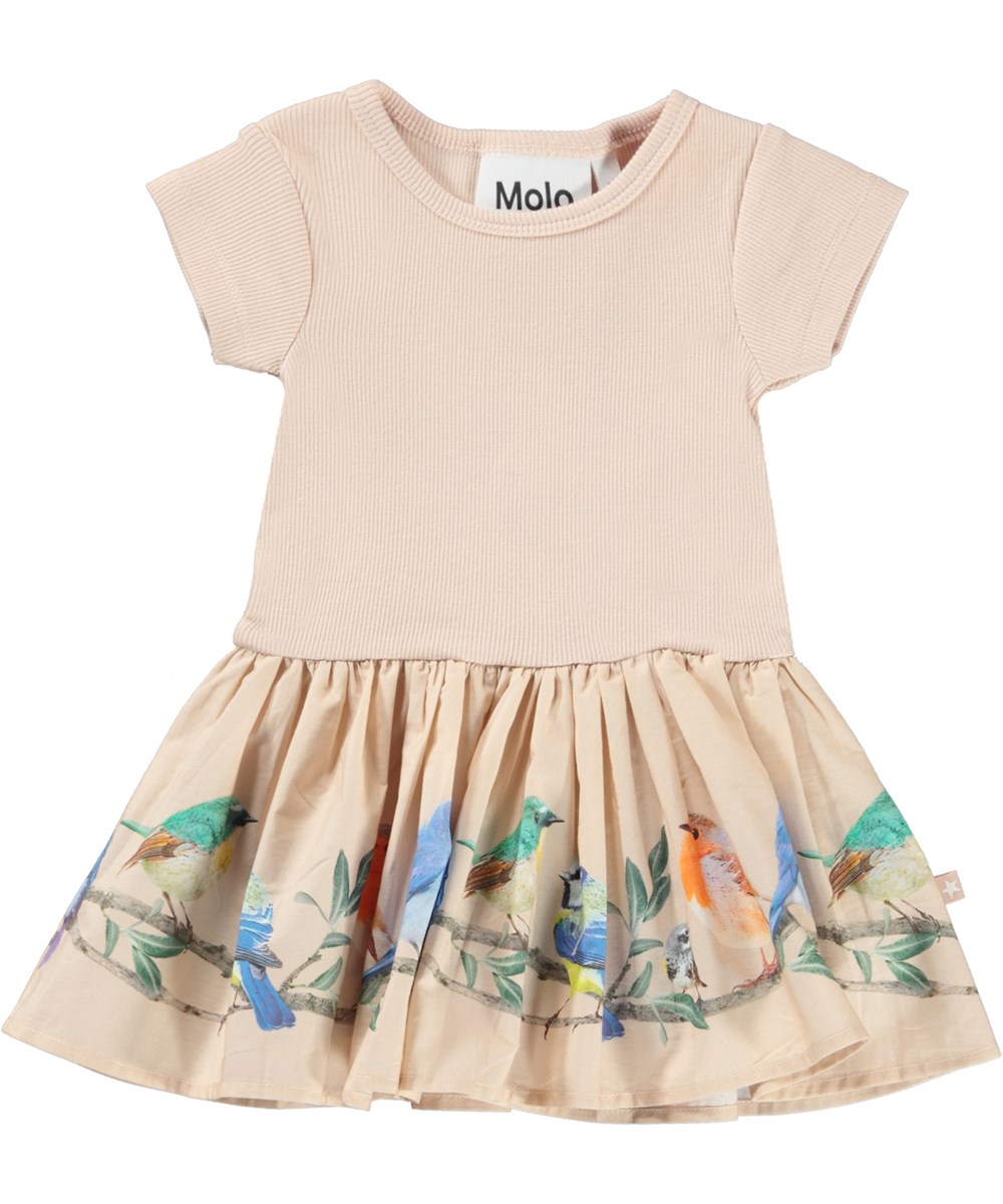 Carin - Birds On A Twig - Pink organic baby dress in two parts with birds 
