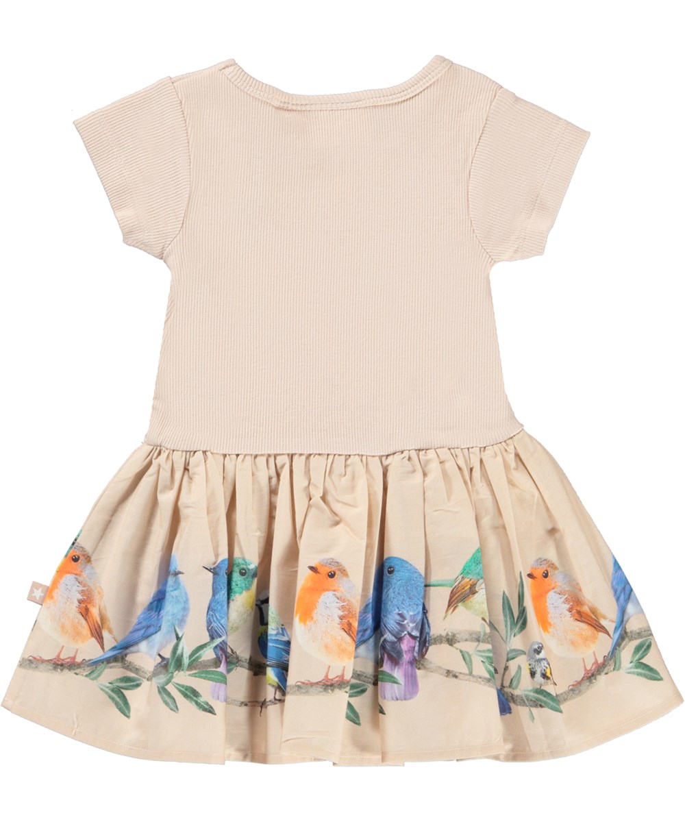 Carin - Birds On A Twig - Pink organic baby dress in two parts with birds 