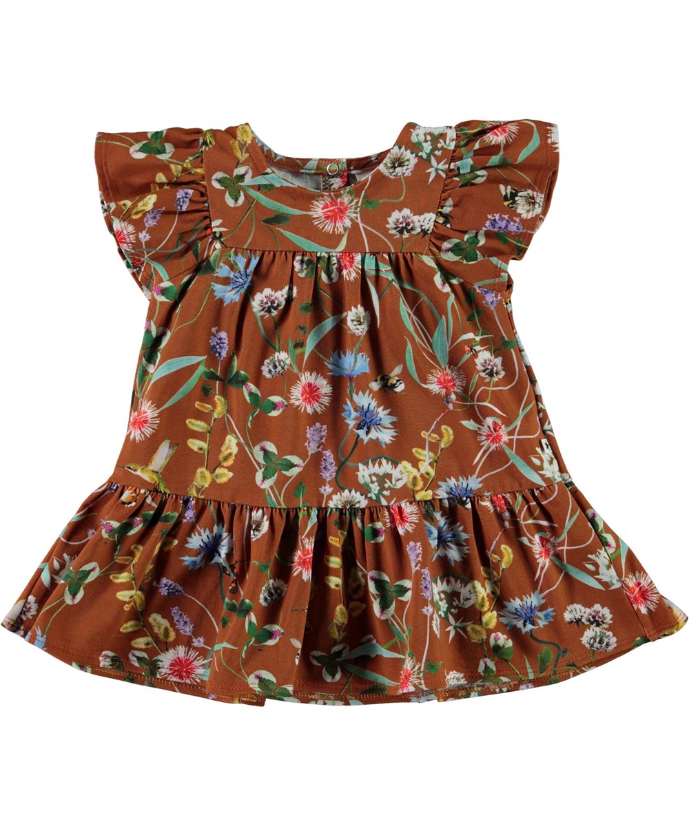 Carolle - Wildflowers - Brown organic baby dress with flowers