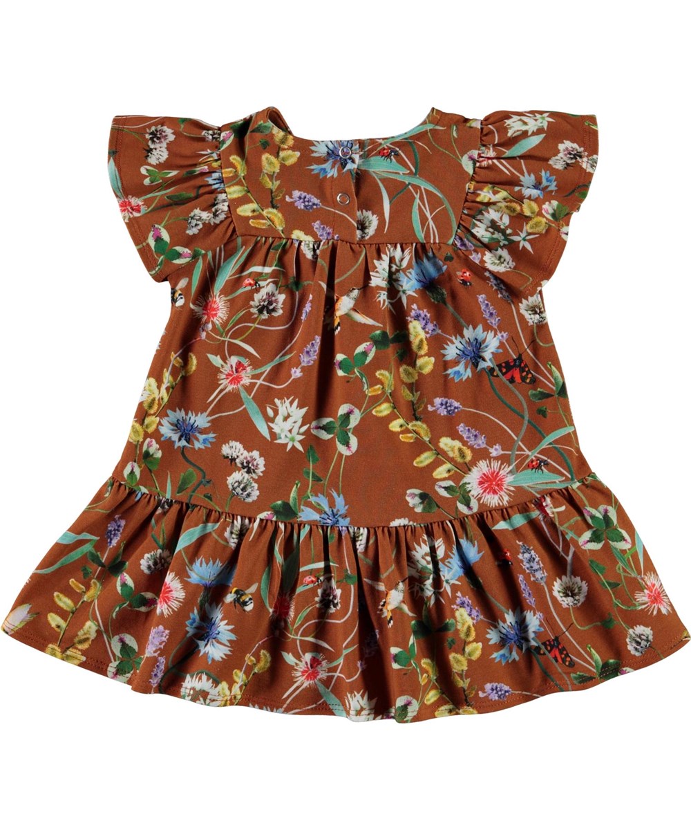 Carolle - Wildflowers - Brown organic baby dress with flowers