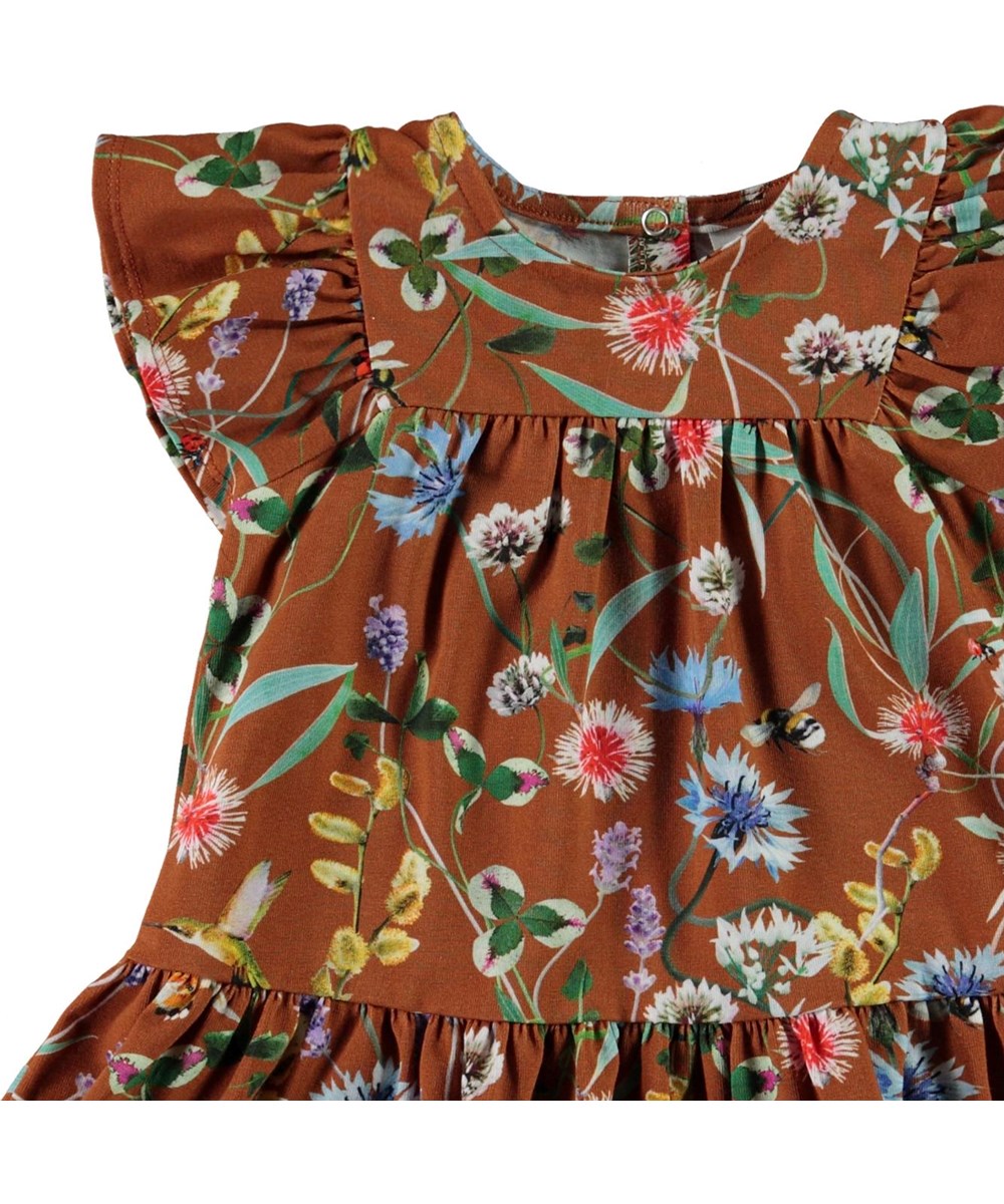 Carolle - Wildflowers - Brown organic baby dress with flowers