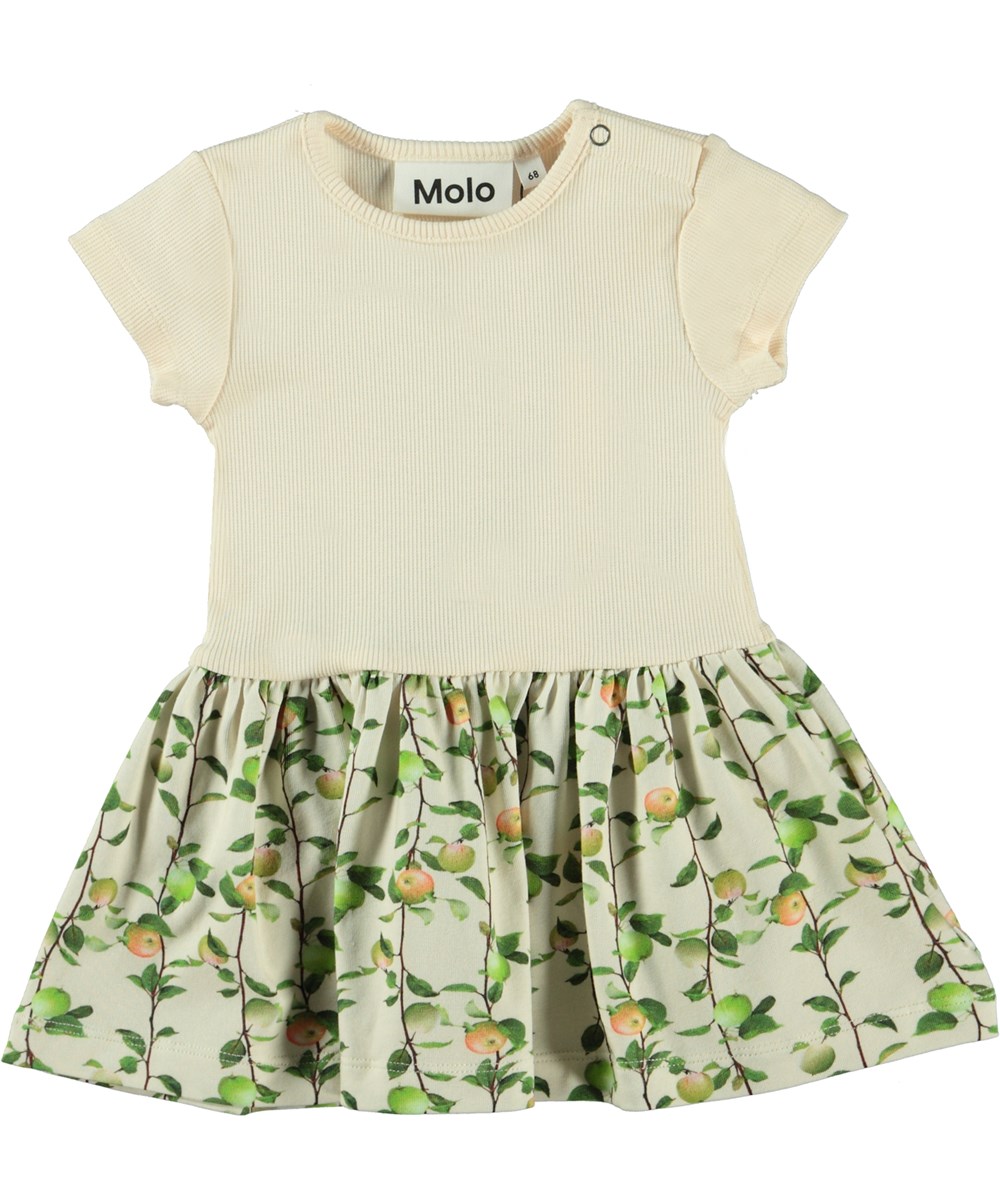 Catja - Apples Mini - Cream organic baby dress with apple print on skirt 