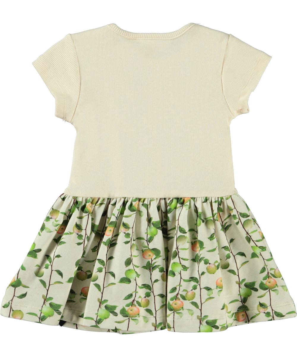 Catja - Apples Mini - Cream organic baby dress with apple print on skirt 