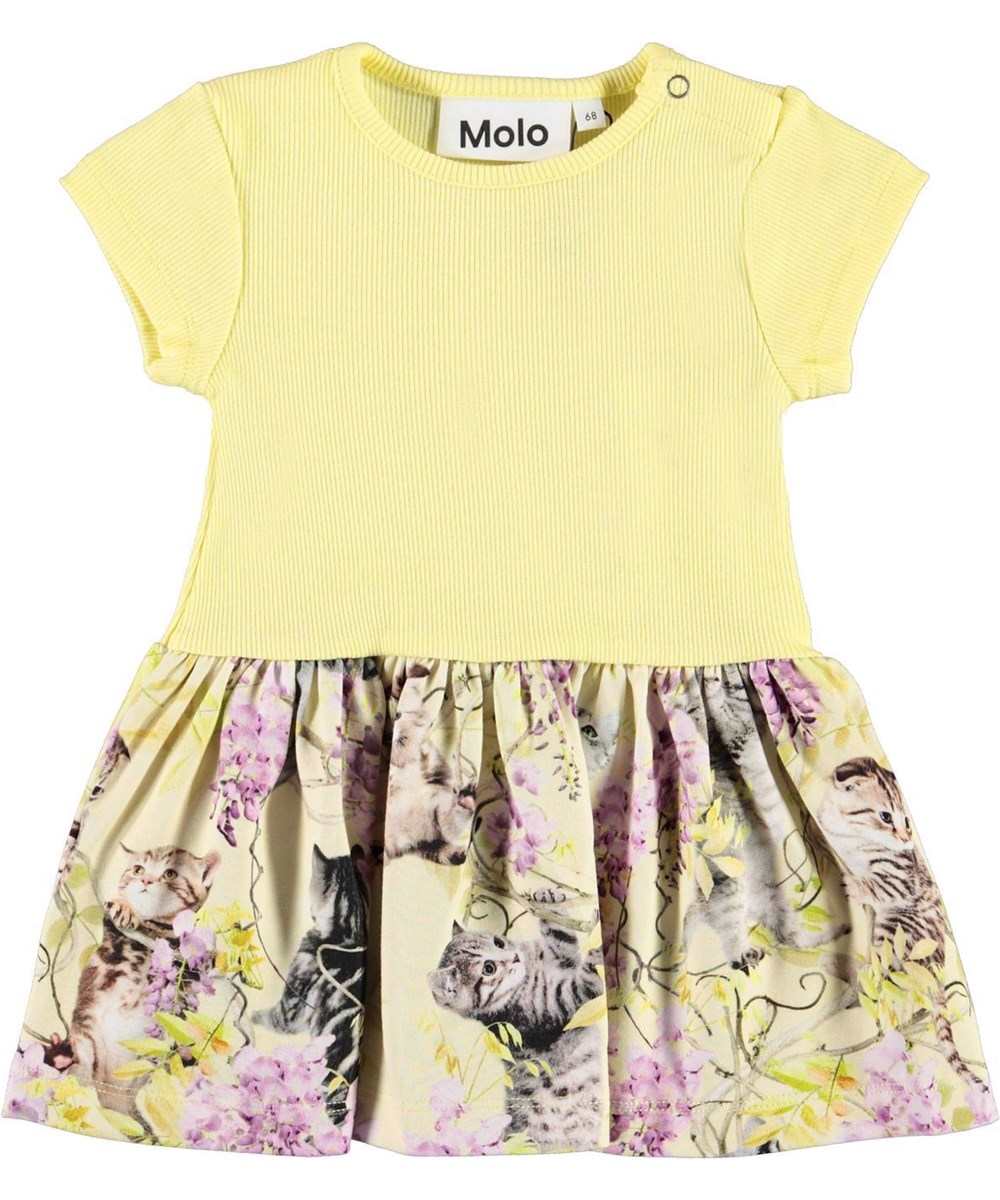 Catja - Clumsy Cuteness - Short sleeve light yellow organic dress wisteria cats 