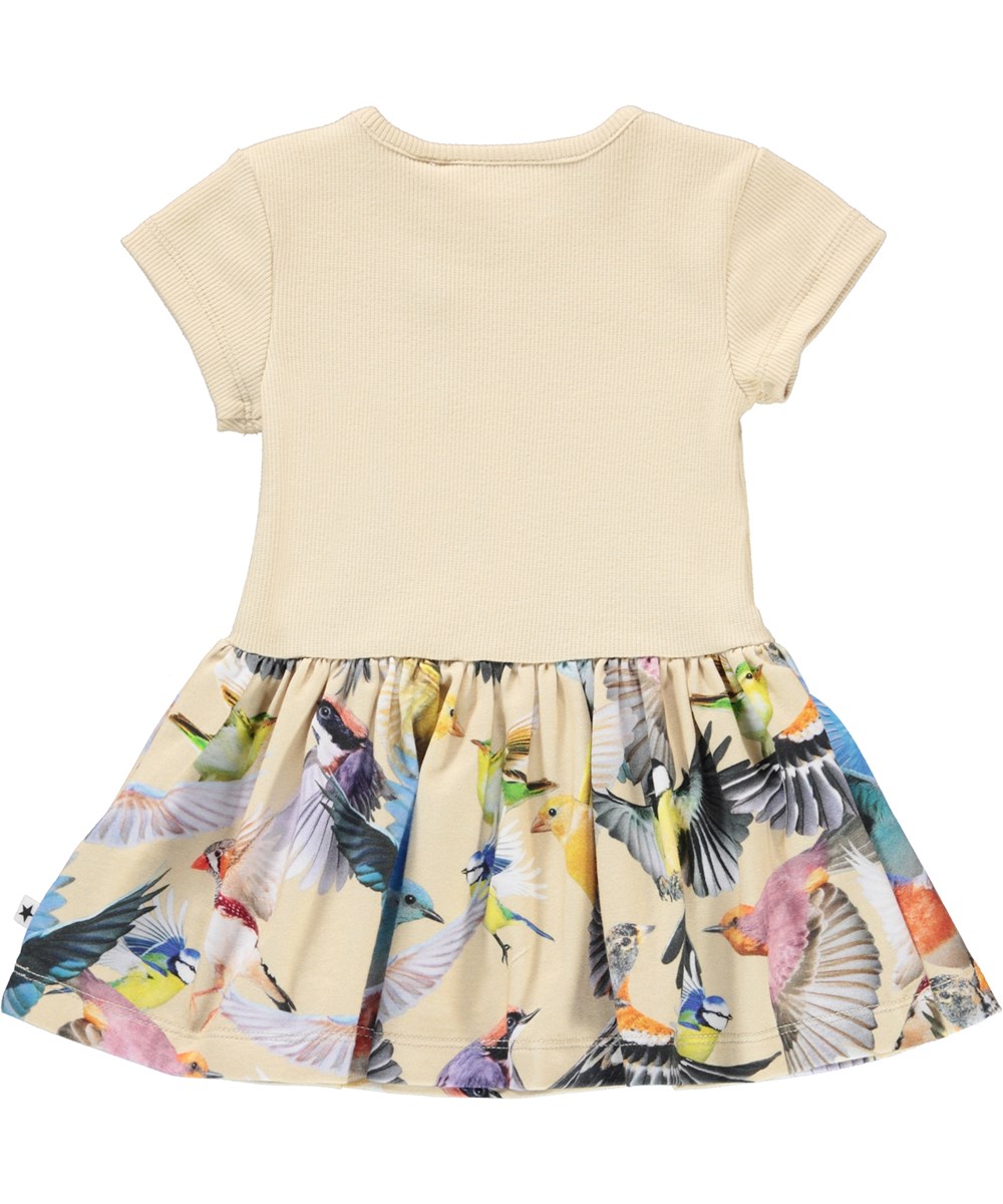 Catja - Whimsical - Light yellow organic baby dress in two parts with birds 