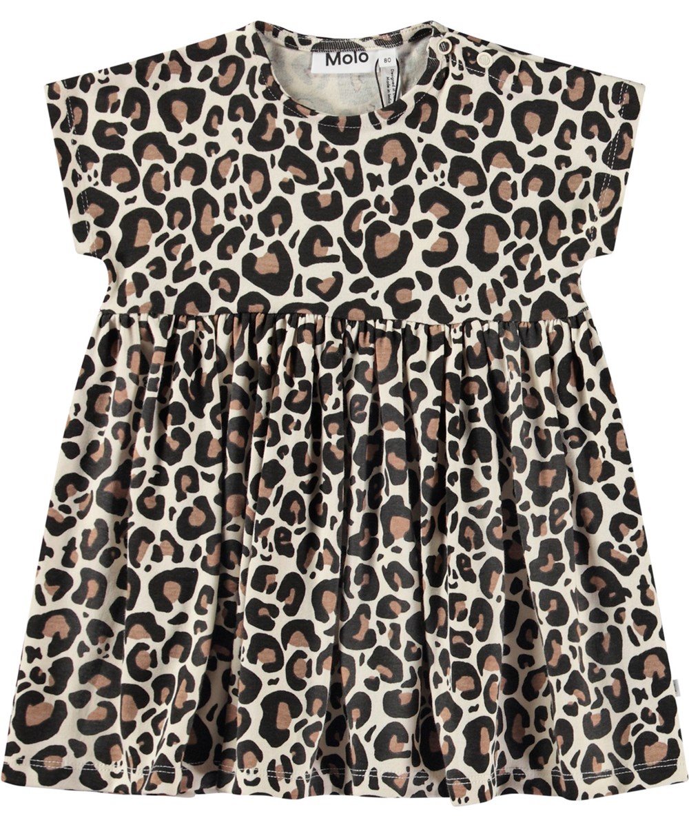 Channi - Jaguar Sand - Jaguar print dress with good volume in organic cotton for baby.