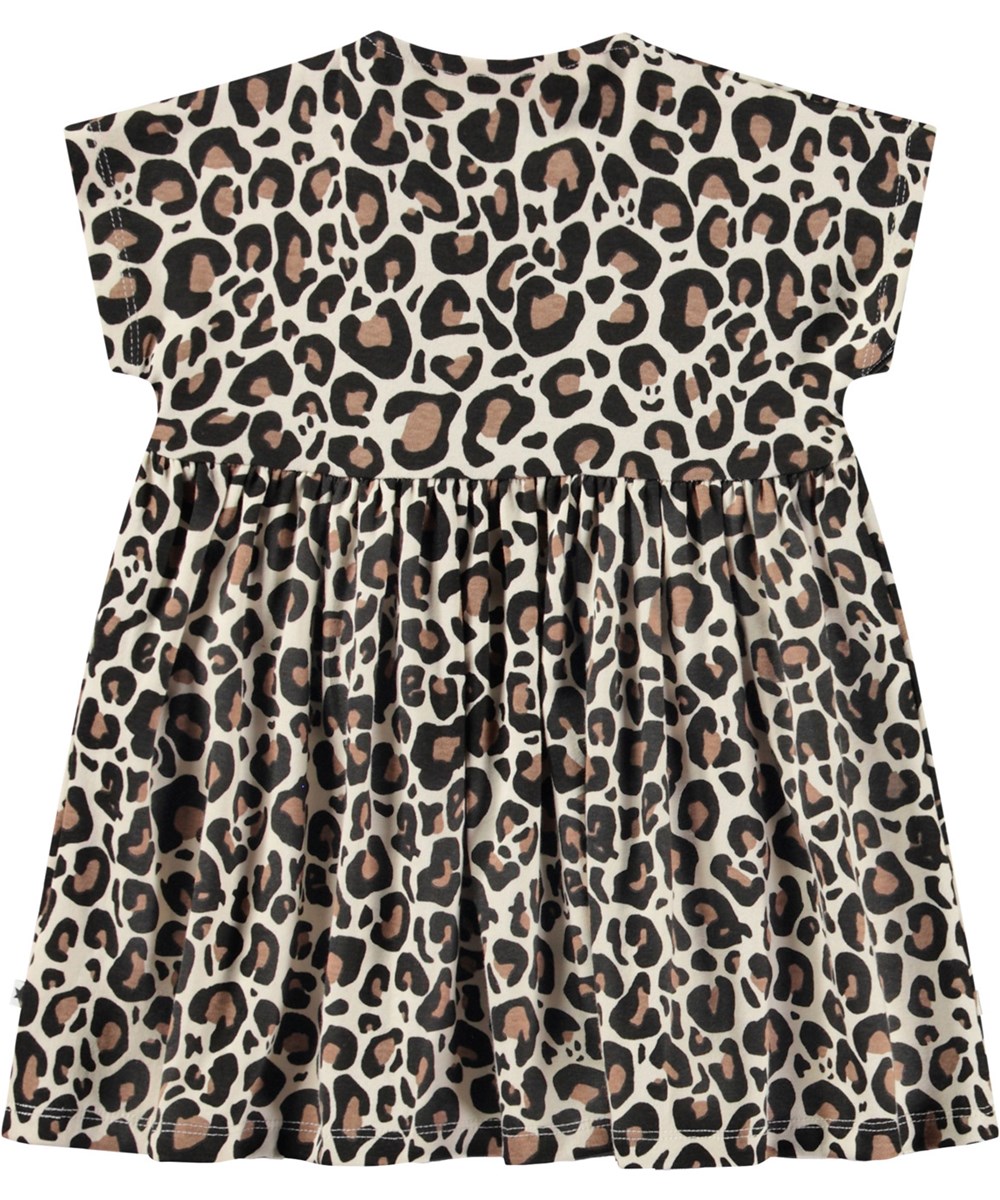 Channi - Jaguar Sand - Jaguar print dress with good volume in organic cotton for baby.