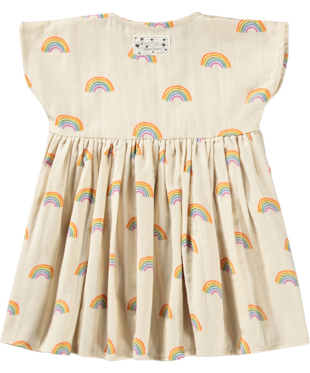 Channi - Small Rainbows - Cream-coloured dress for the little ones made of organic cotton with a rainbow print