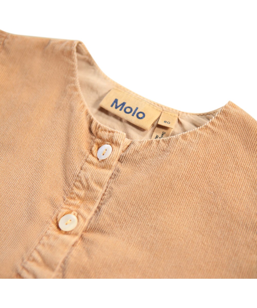 Charlie - Pomeranian - Light brown dress for the little ones made of soft organic cotton velvet with dog pockets.