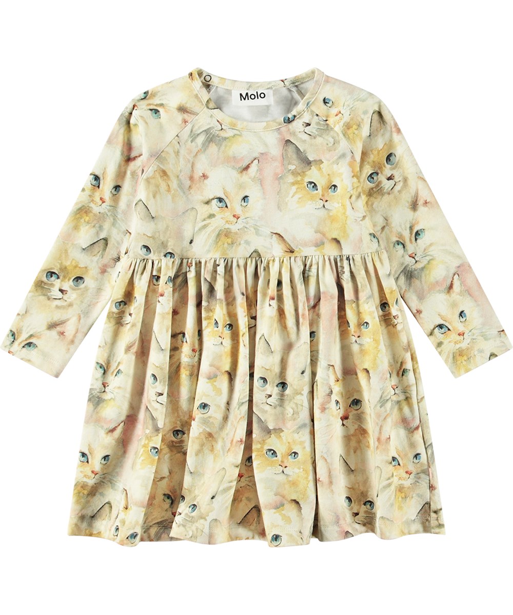 Charmaine - Aquarelle Cats - Light jersey dress in organic cotton with watercolour cat print.