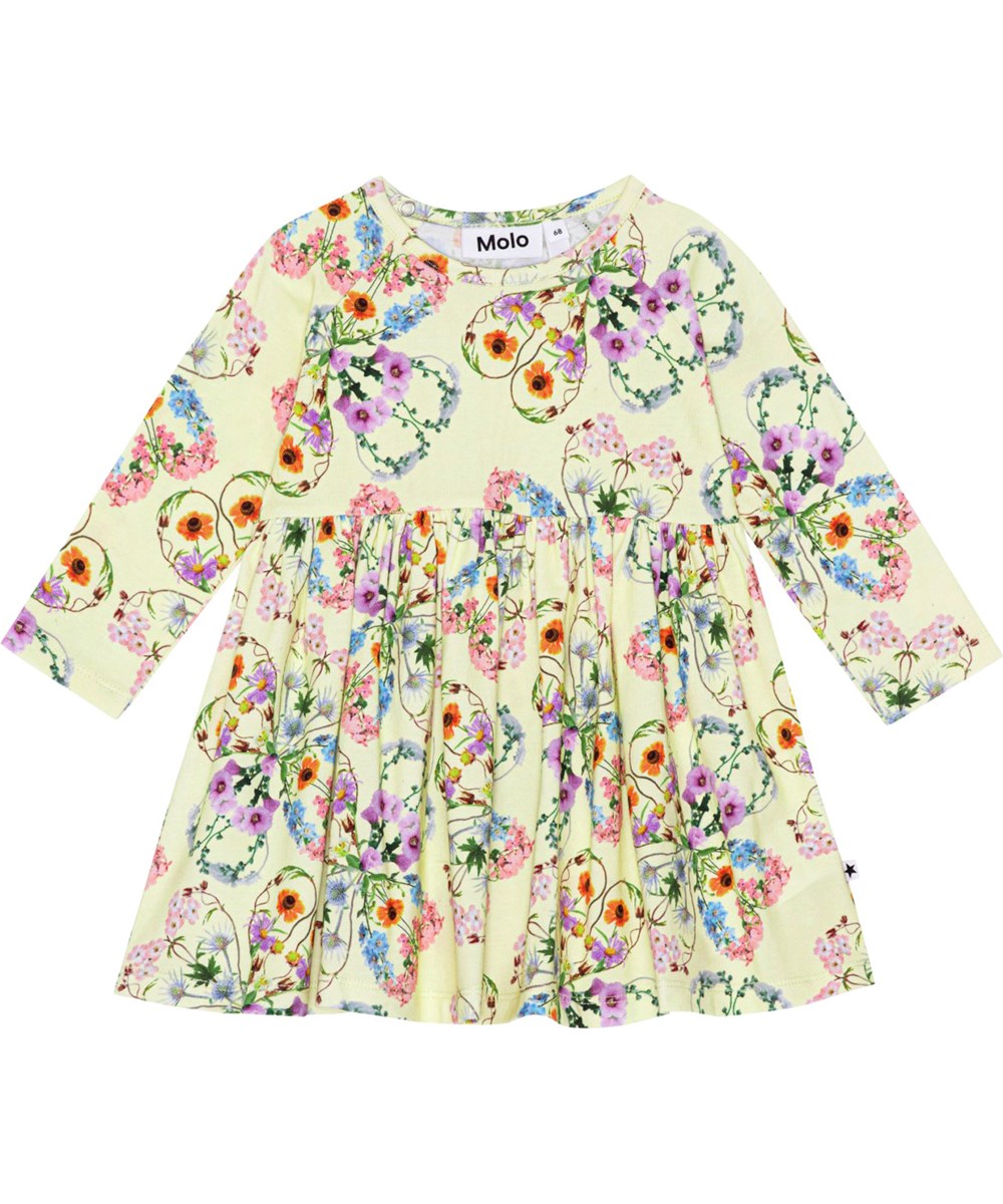 Charmaine - Flower Love - Light yellow, organic baby dress with floral print 