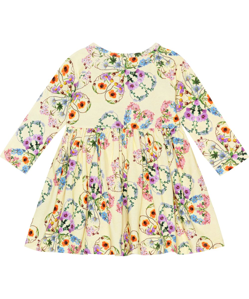 Charmaine - Flower Love - Light yellow, organic baby dress with floral print 