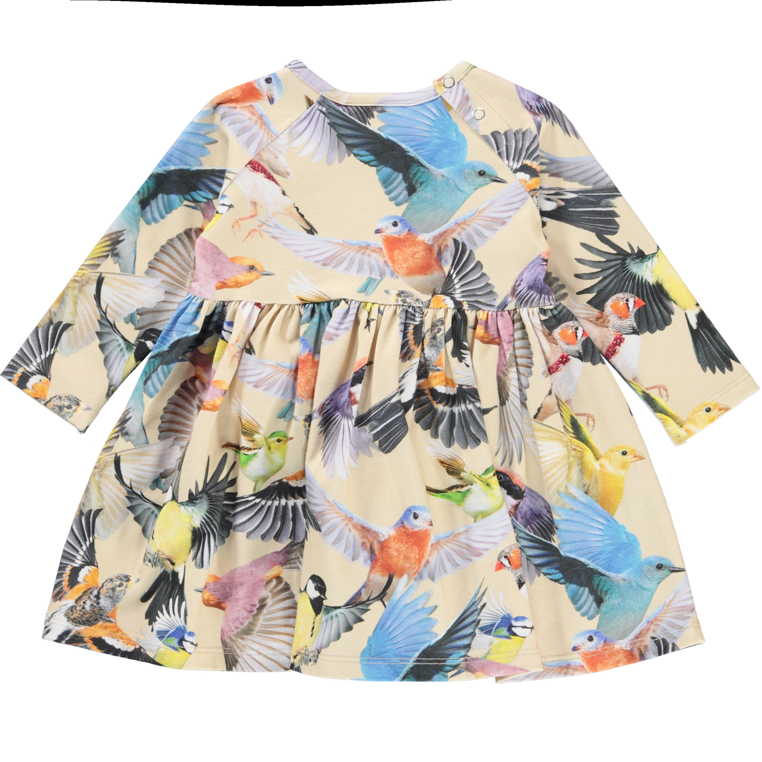 Charmaine Whimsical Light yellow organic baby dress with a bird