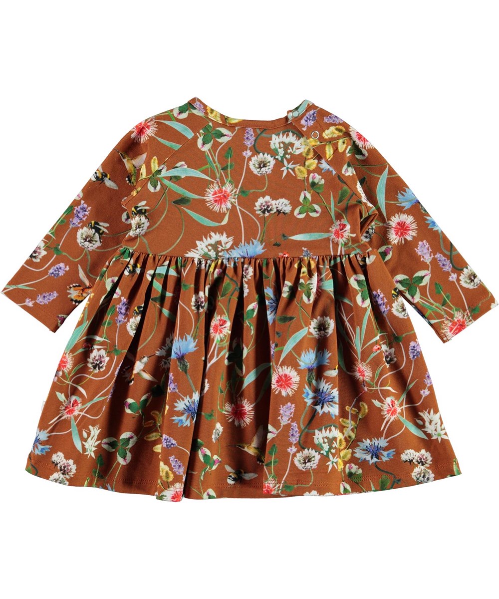 Charmaine - Wildflowers - Organic baby dress in brown with flowers