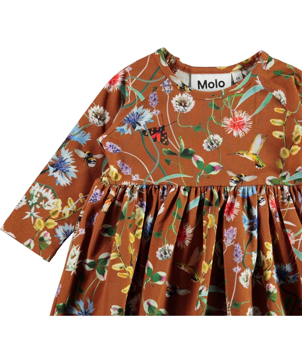 Charmaine - Wildflowers - Organic baby dress in brown with flowers