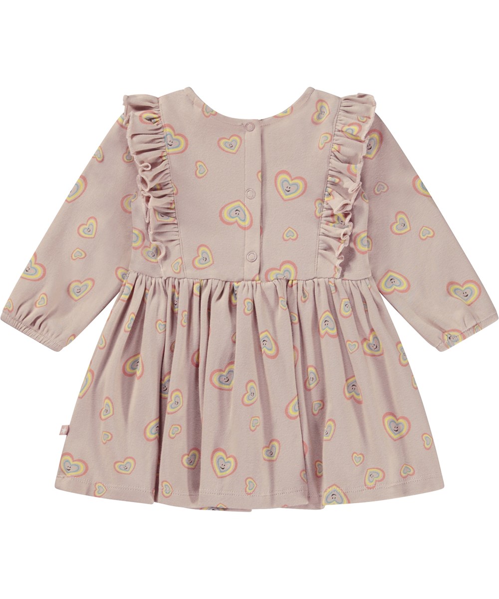 Chocho - Mini Aura Hearts - Organic baby dress in pink with heart print 