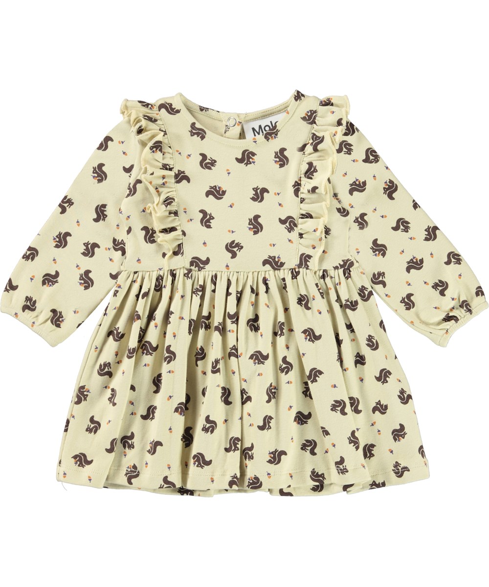 Chocho - Mini Squirrel - Yellow baby dress with squirrel print