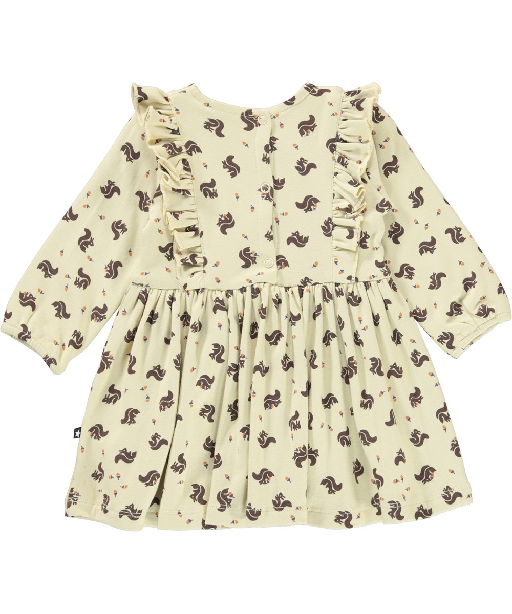 Chocho - Mini Squirrel - Yellow baby dress with squirrel print