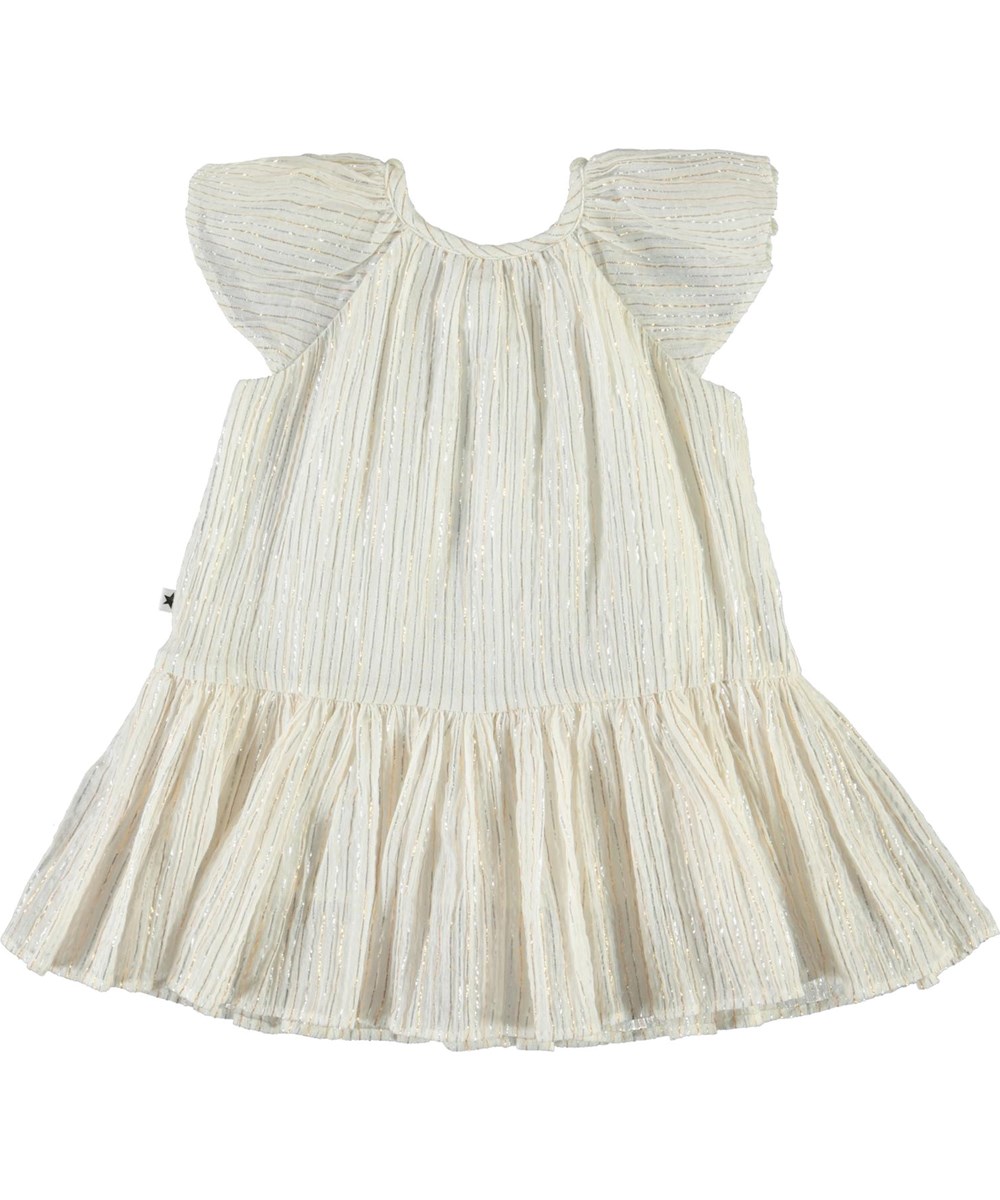 Cindie - Metalic Stripe - White baby dress with metallic stripes