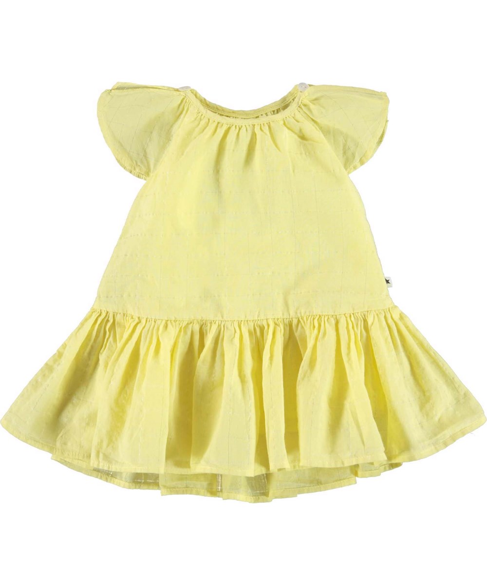 Cindie - Yellow Pear - Light yellow ruffle dress mother of pearl buttons
