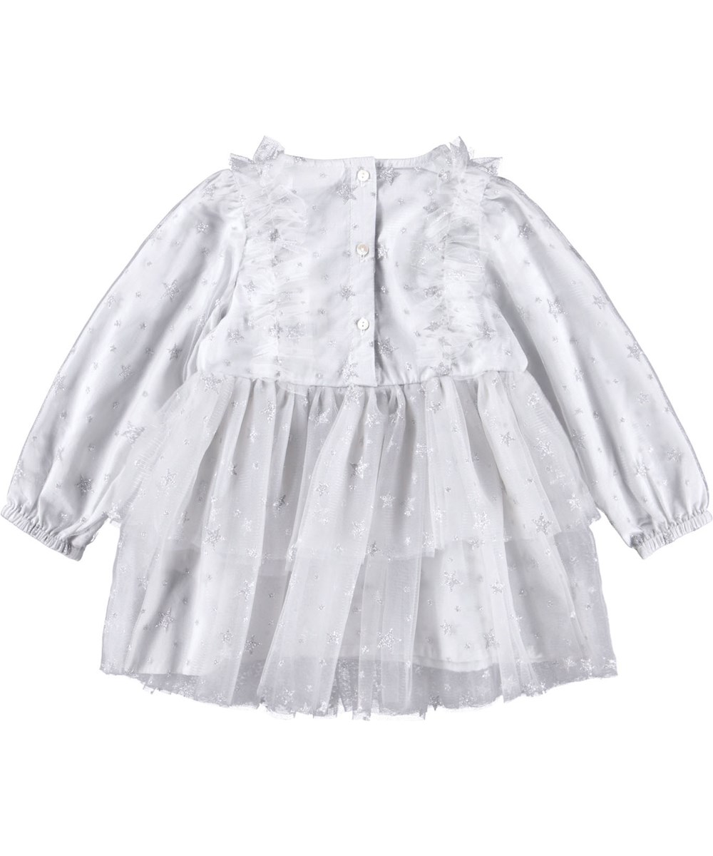 Claudette - Stardust - Festive dress for the little ones made of a fine white tulle with silver glittering stars.