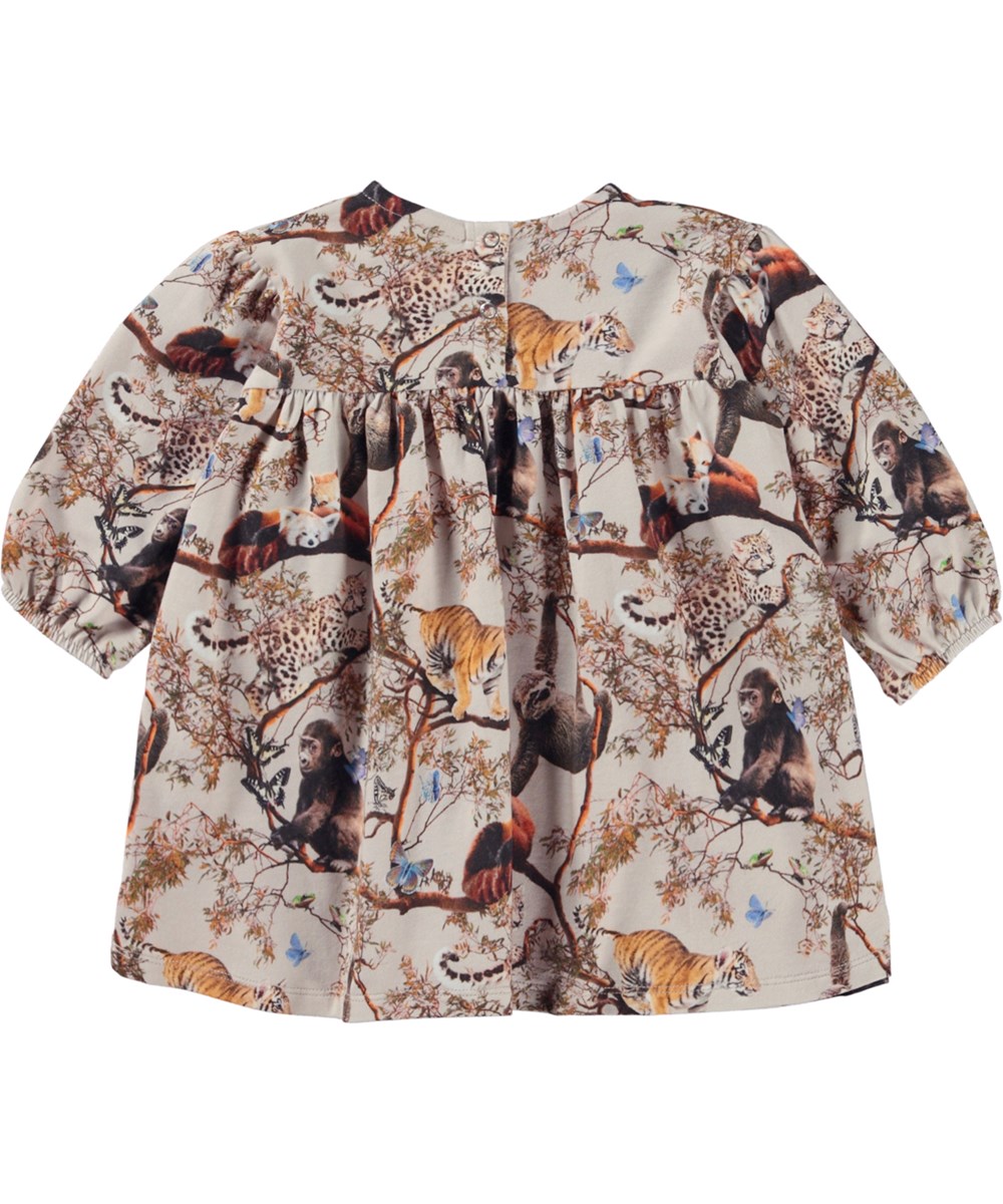 Coral - Cubs Harmony - Beige organic baby dress in print of young animals