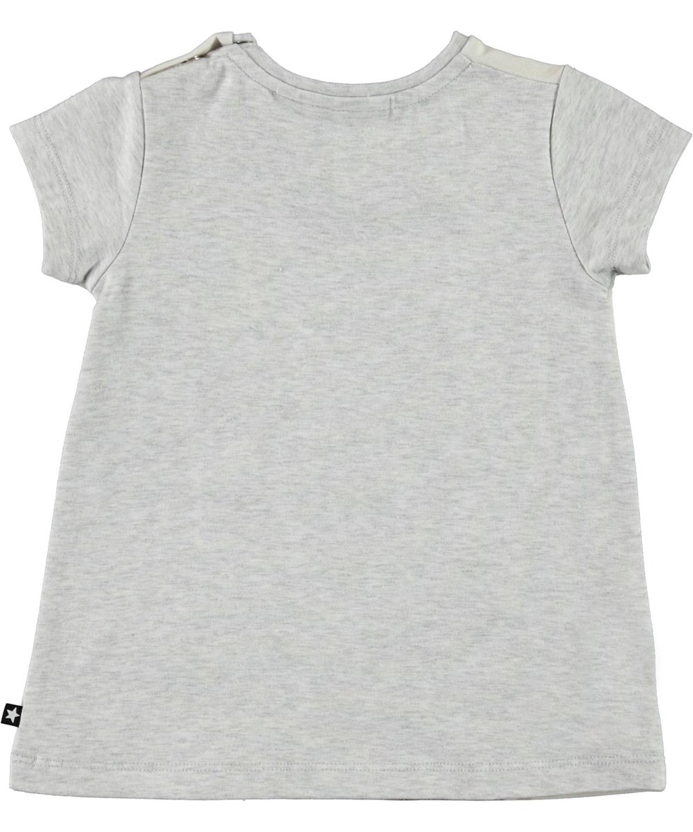 Corina - Little Fawn - Grey organic baby dress with deer and birds 