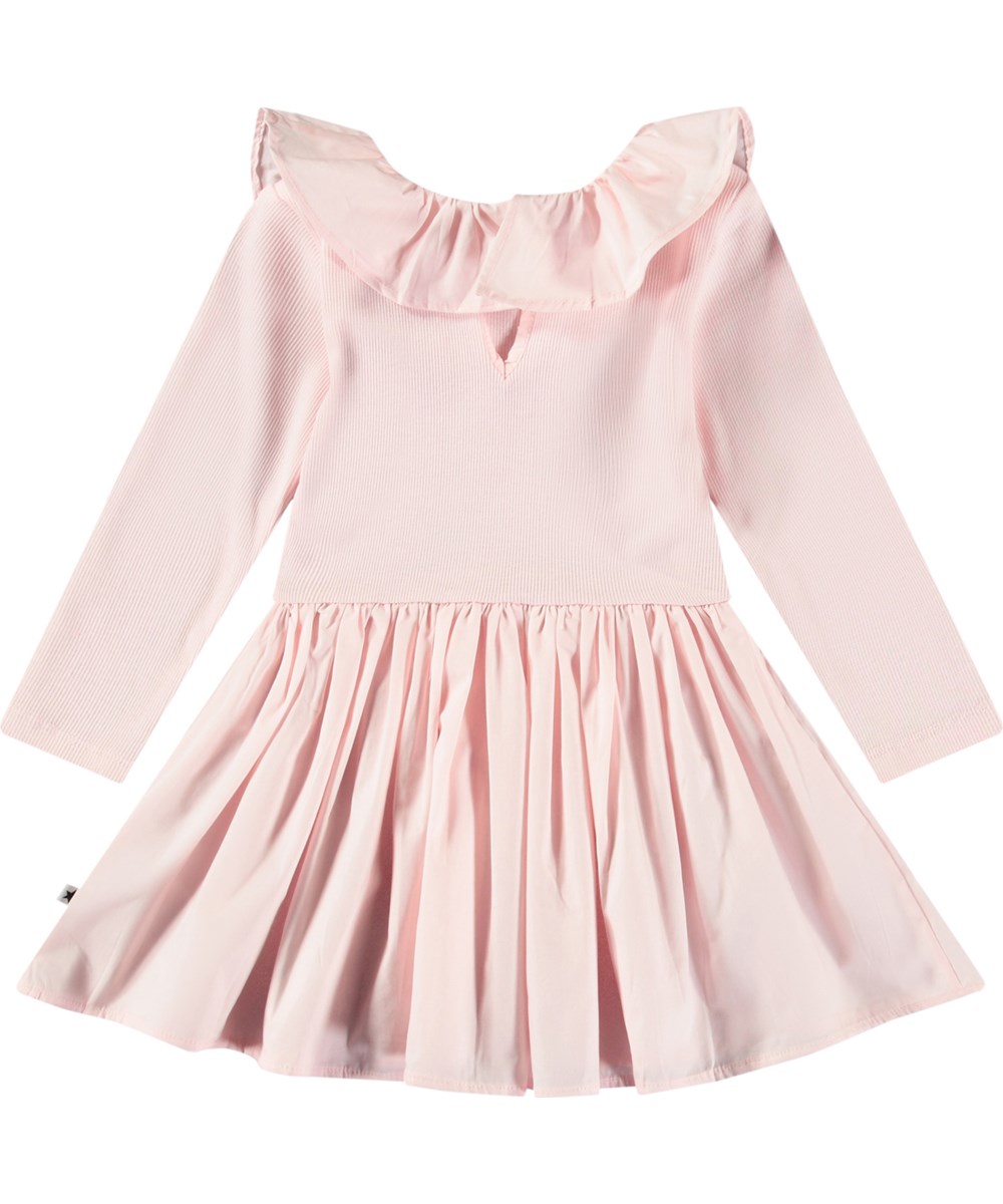 Crystala - Charlotte Pink - Pink poplin dress in organic cotton for baby. Top in rib jersey and collar, with skirt in poplin.