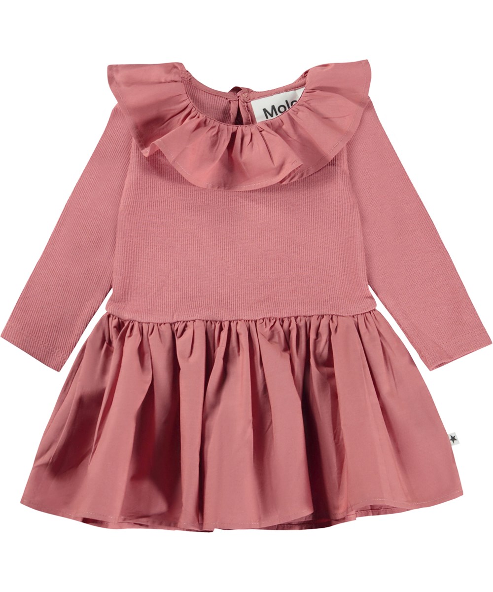 Crystala - Forest Rose - Pink organic baby dress with collar