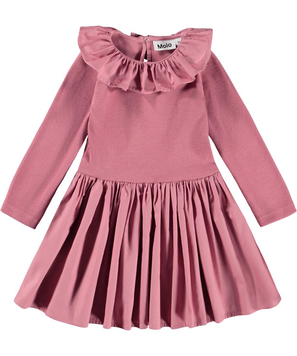 Crystala - Fox Glove - Light bordeaux poplin dress for the little ones made of organic cotton. The top is in rib jersey and the collar and skirt in poplin.