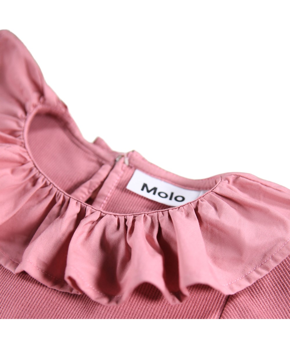 Crystala - Fox Glove - Light bordeaux poplin dress for the little ones made of organic cotton. The top is in rib jersey and the collar and skirt in poplin.