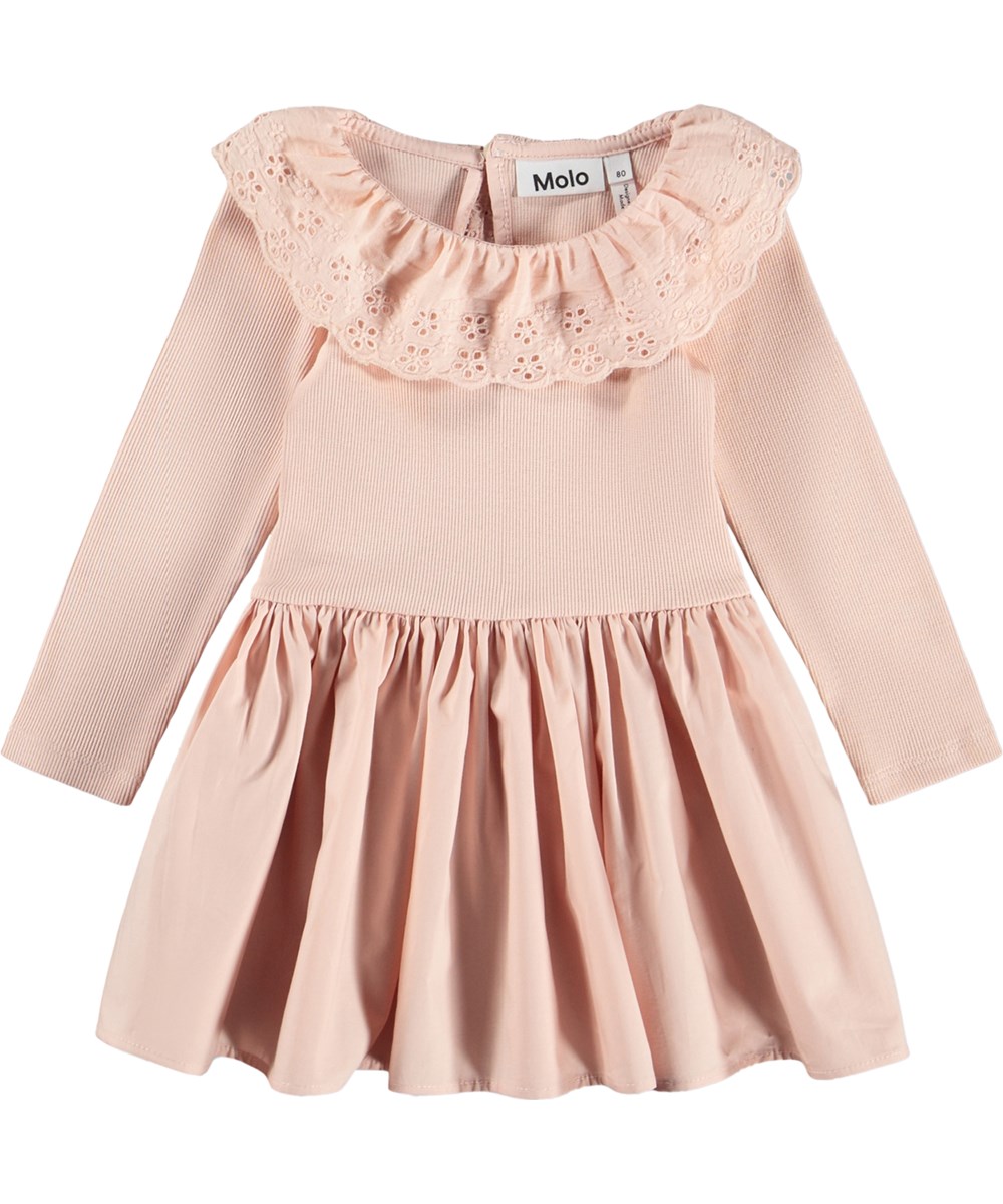 Crystala - Petal Blush - Pink dress for the little ones made of organic cotton with a collar and embroidery