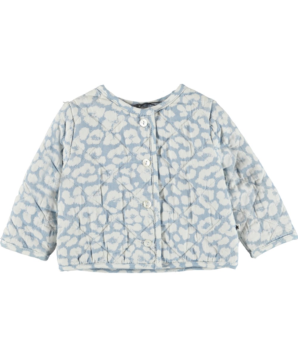 Heaven - Bleached Jaguar - Quilted baby jacket with light blue leopard print