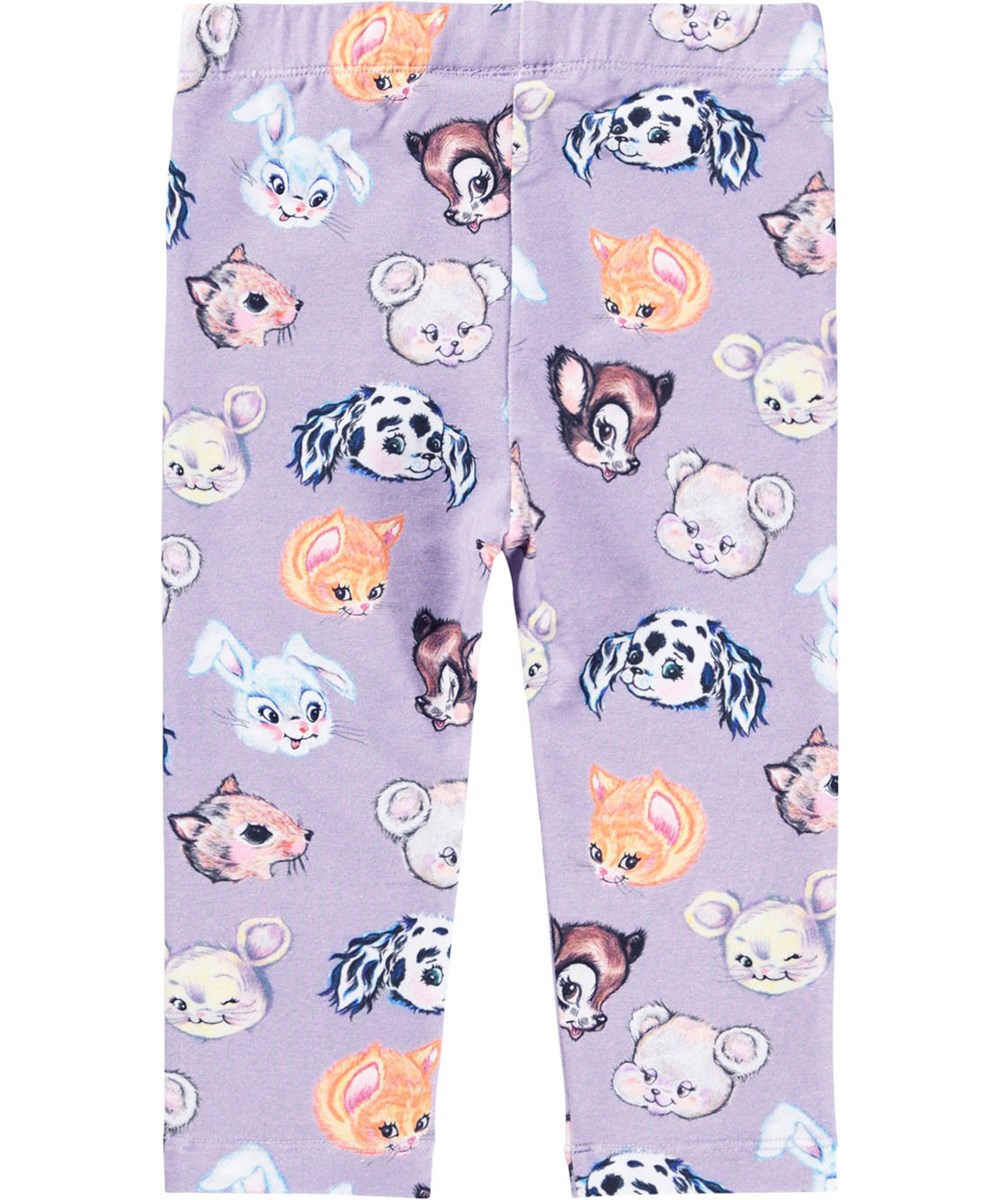 Stefanie - Itty Bitty - Light purple leggings for the little ones made of organic cotton with a print of drawn animals.