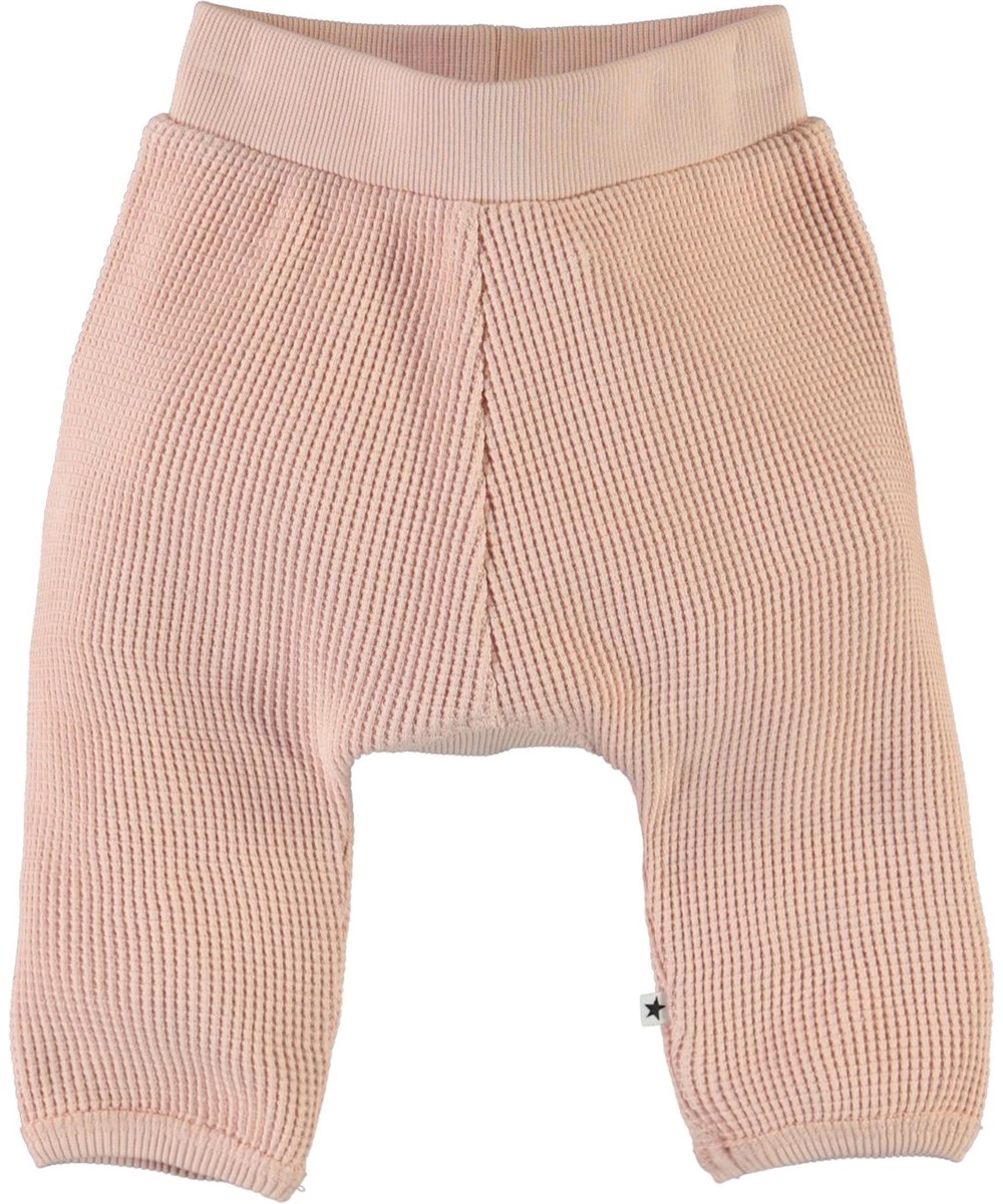 Samantha - Petal Blush - Organic, rose, waffle knit baby trousers