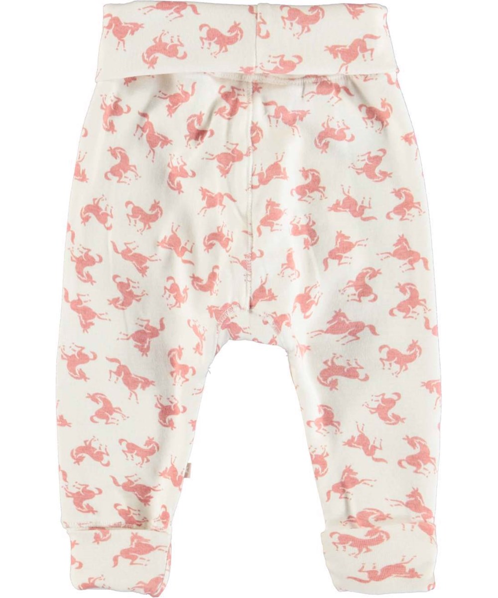 San - Mini Horse Rose - White organic baby trousers horse print