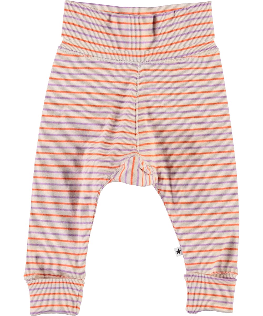 Sara - Purple Orange Stripe - Striped baby trousers