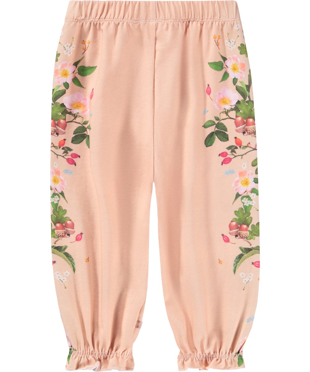 Selena - Forest Vine - Pants for the little ones made of organic cotton with a print of branches and flowers.